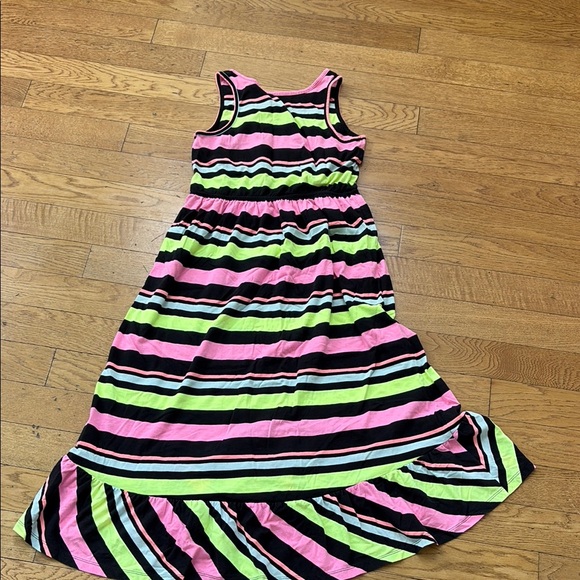 Striped Kids Dress - Pink, Green, Black - Picture 3 of 3